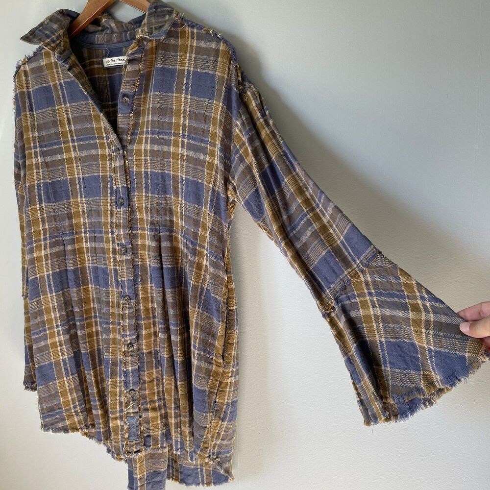 We The Free Plaid Plaid Flannel Mary Ann Button Down Tunic Dress Women's Medium - Picture 3 of 13